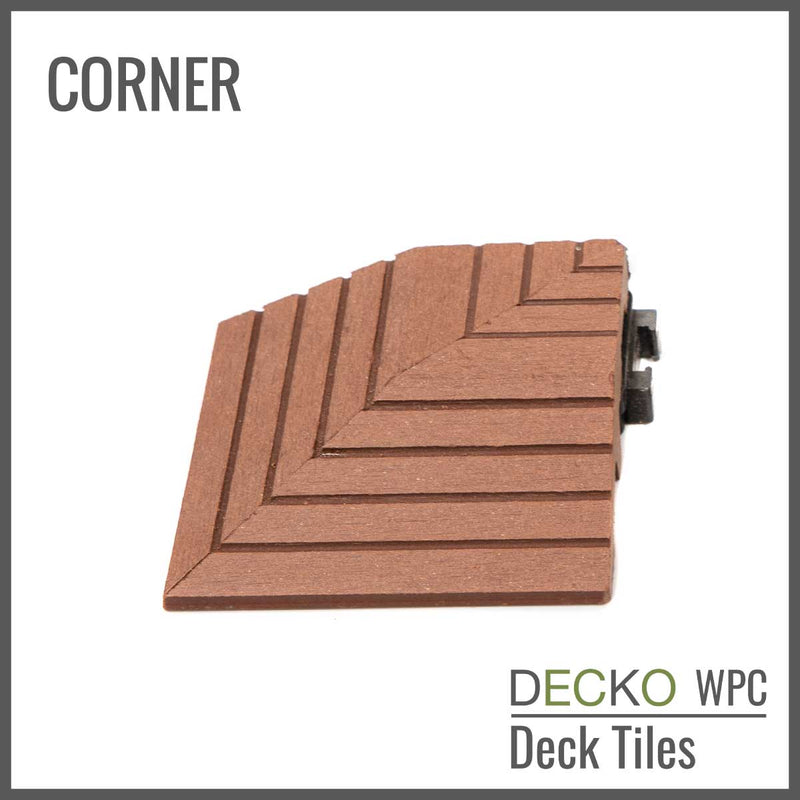 Deck Tile <b>Corner Ramp Edge</b> - for Premium WPC Interlocking Tiles | DECKO (3.1"/3.1"/0.8") - (One Piece)