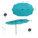 15 Feet Twin Patio Umbrella with 48 Solar LED Lights-Beige by DirectDeals