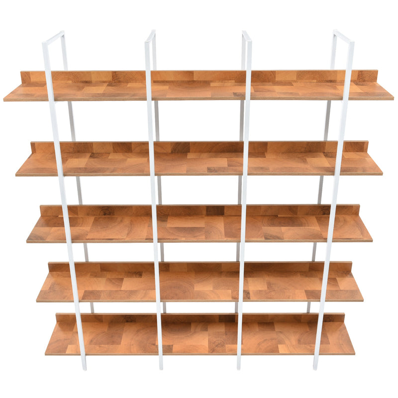 5 Tier Bookcase Home Office Open Bookshelf, Vintage Industrial Style Shelf, MDF Board, White Metal Frame, Brown