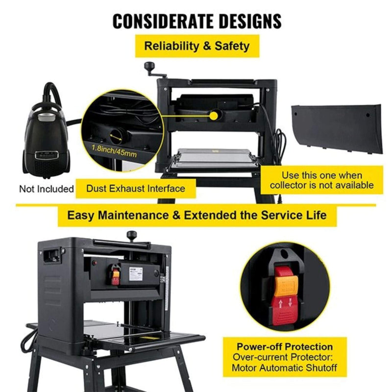 15AMP Heavy Duty Electric Thickness Planer Benchtop W/ Stand, 13" (SAK22701)