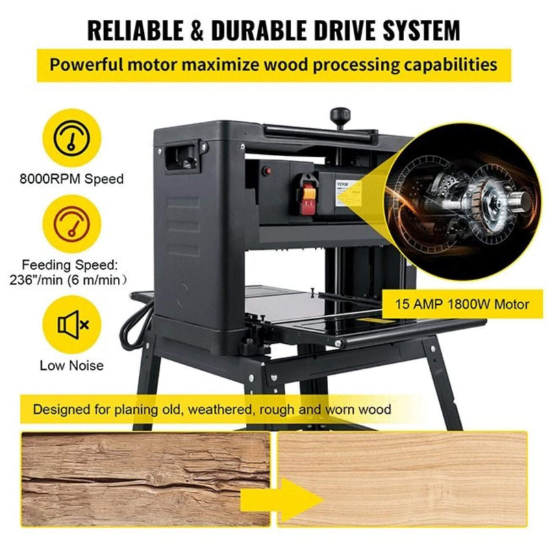 15AMP Heavy Duty Electric Thickness Planer Benchtop W/ Stand, 13" (SAK22701)