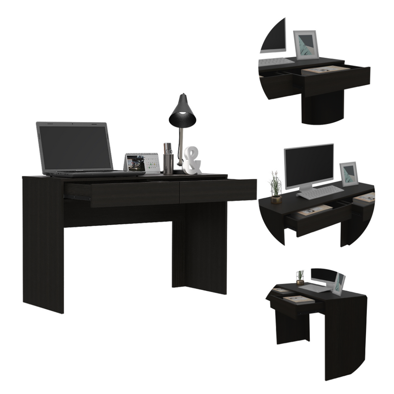 Acre Writing Computer Desk, Two Drawers -Black