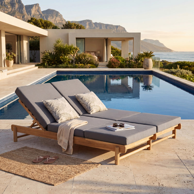 Light Teak Acacia Wood Double Chaise Lounger Set, photo 4 of 10