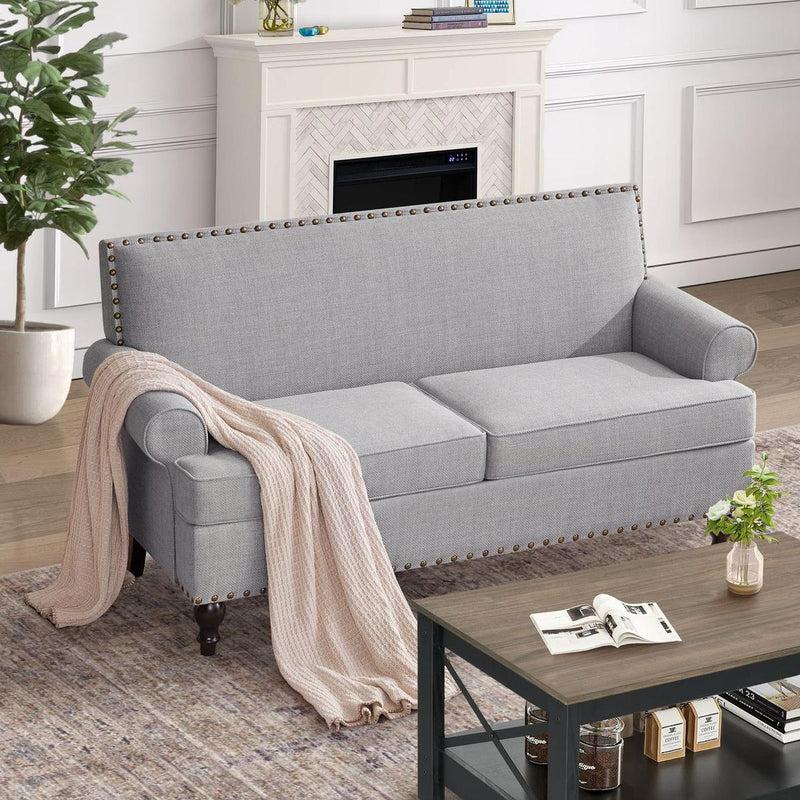 62" Loveseat Sofa, Mid Century Modern Sofa Couches for Living Room, Upholsteded Love Seats Furniture for Small Space, Bear 500lbs,Grey