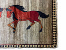 4 X 7 Handmade Hand-Knotted Quality Wool Rug Pictorial Horses Veggie Dyes Tribal