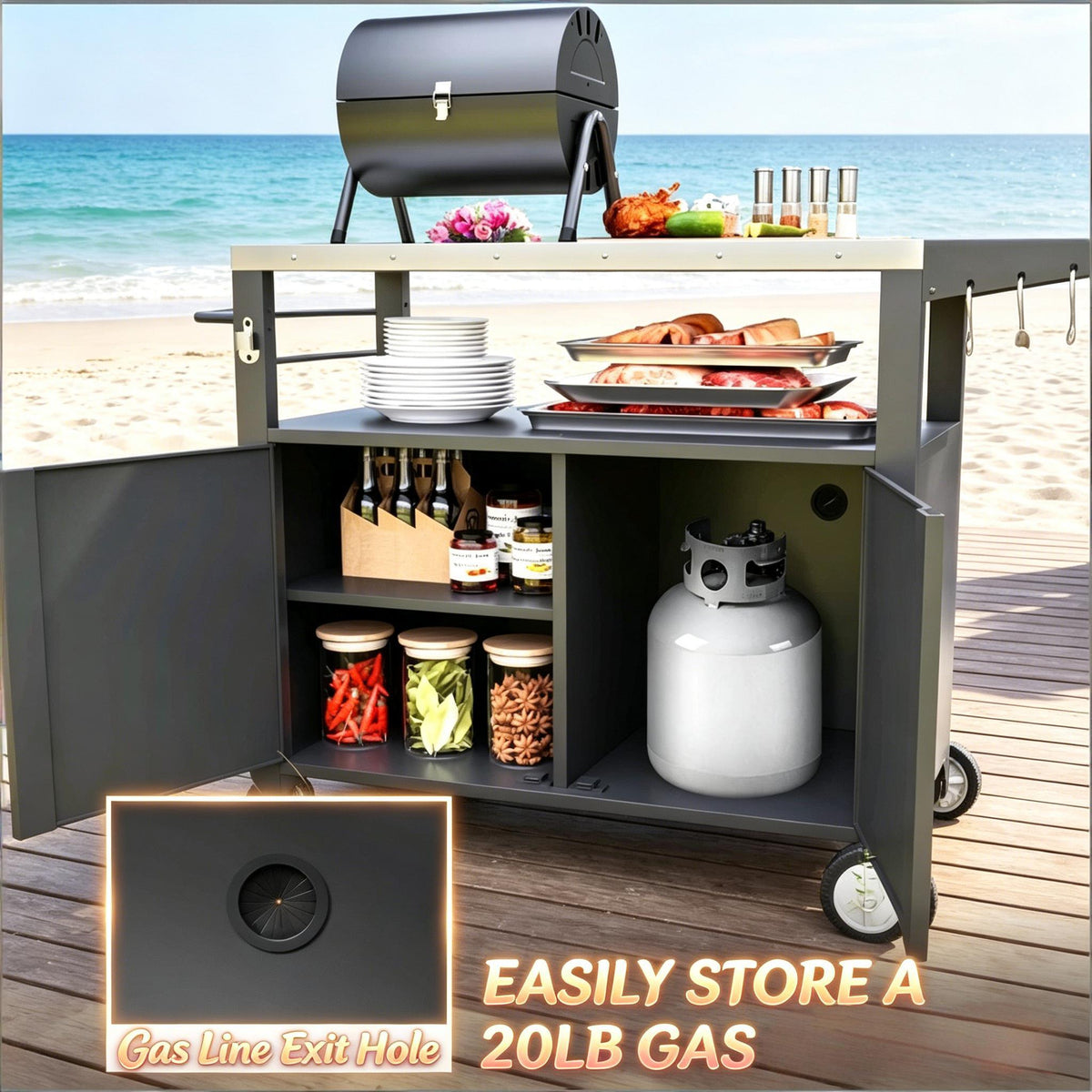 Convenient Kitchen Island, Movable Grill Cart Table, Oven Table, Versatile Bar Cart, photo 3 of 7