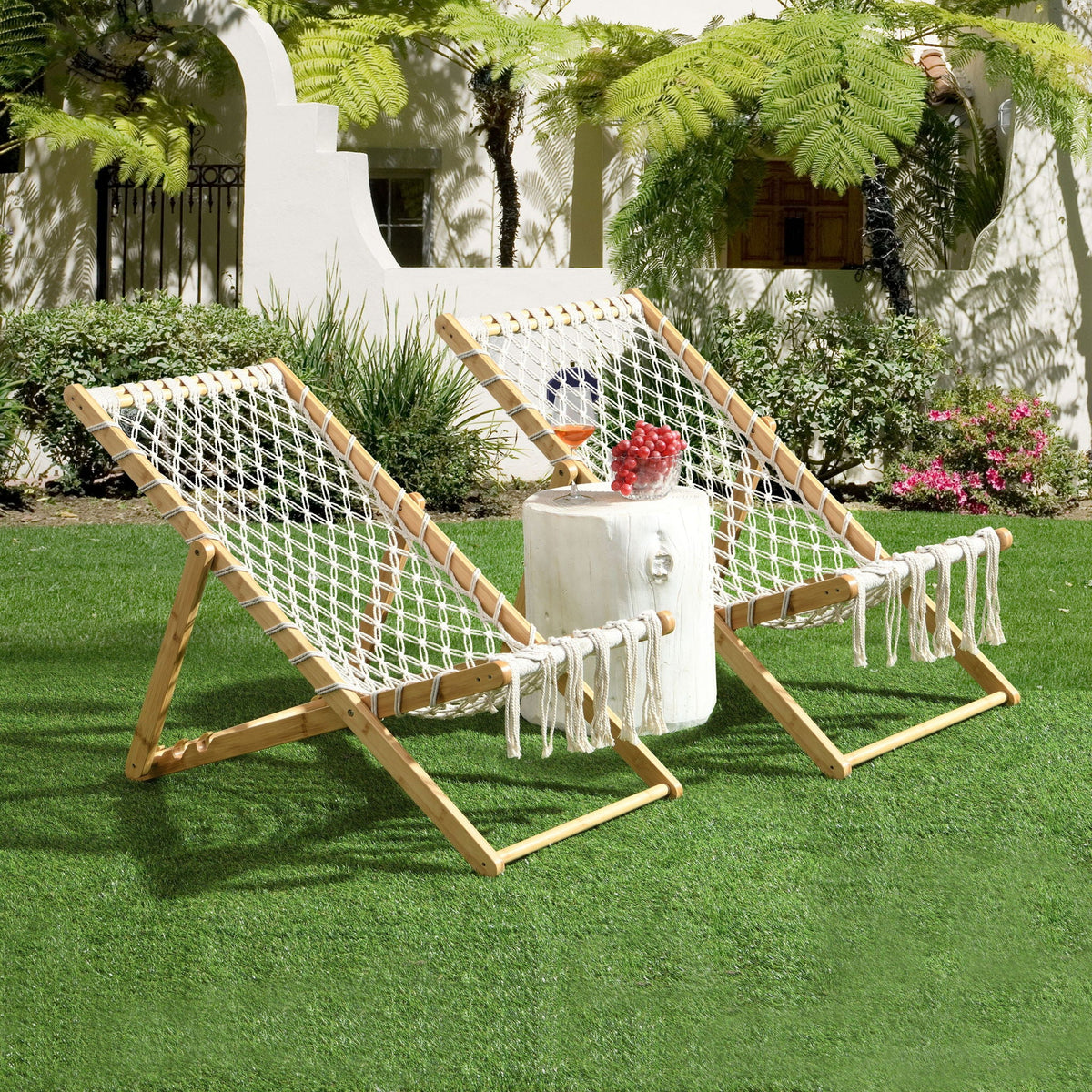 Bamboo Weaving Chair Set With Handwoven Rope For Patio And Living Spaces - Natural, photo 2 of 13