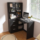 L-Shaped Computer Desk with Glass Cabinets, Built-In LED Lights, and USB Charging Ports by HouseOfZazla