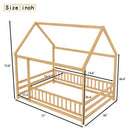 Full Size Floor Wooden Bed with House Roof Frame