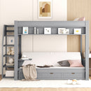 Wood Full Size Convertible Bunk Bed With Storage Staircase, Bedside Table, And 3 Drawers - Gray by Unique Piece Furniture