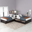 L Shaped Platform Bed With Trundle And Drawers Linked With Built In Desk