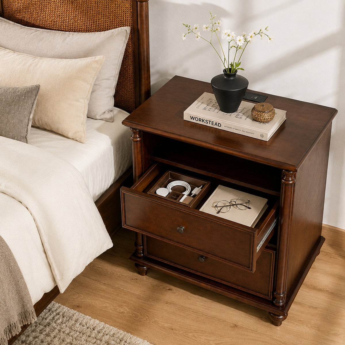 28" Nightstand with Charging Station, Rustic, photo 3 of 10
