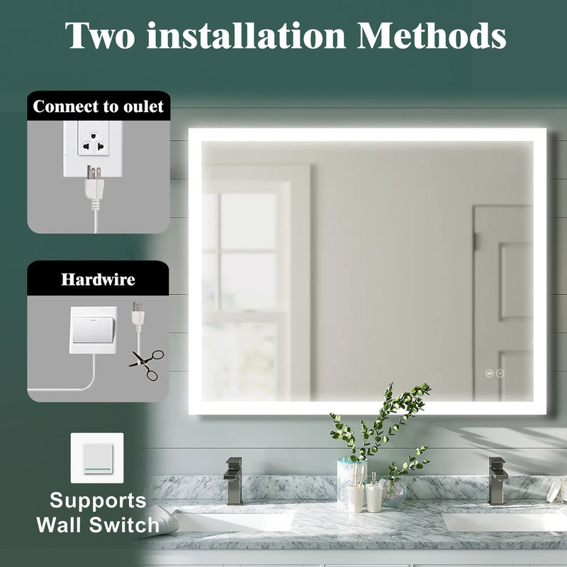 40x32 Inch LED Bathroom Mirror, Bathroom Vanity Mirror with Lights, Backlit and Front Lighted Mirror for Bathroom, Anti-Fog Dimmable Makeup Lighted Mirror with Touch Button, Horizontal/Vertical