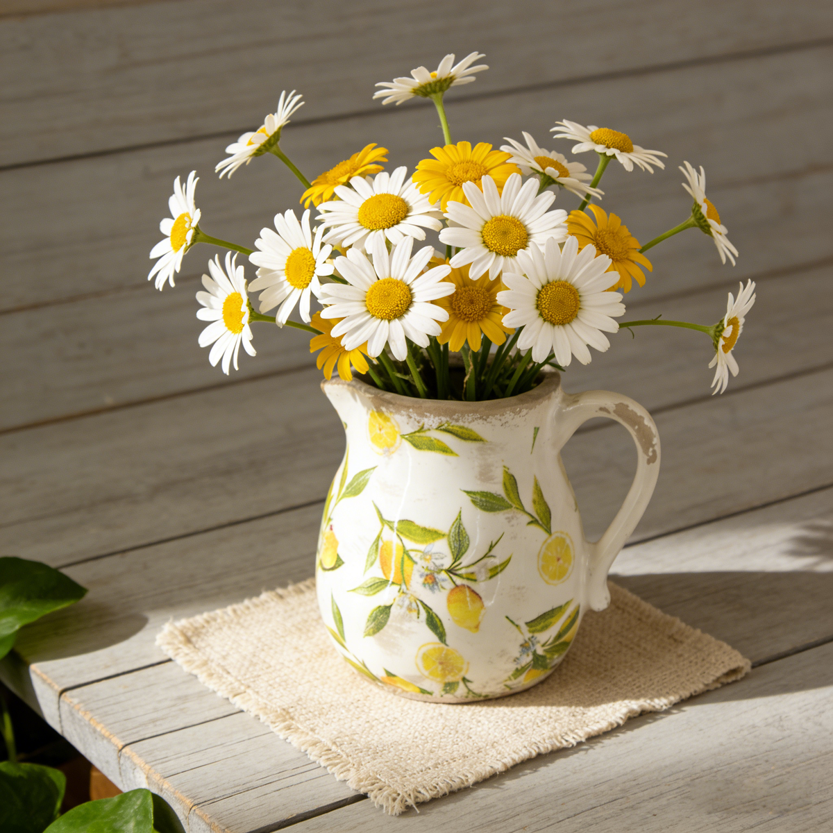 Distressed White Ceramic Pitcher Vase, photo 5 of 8