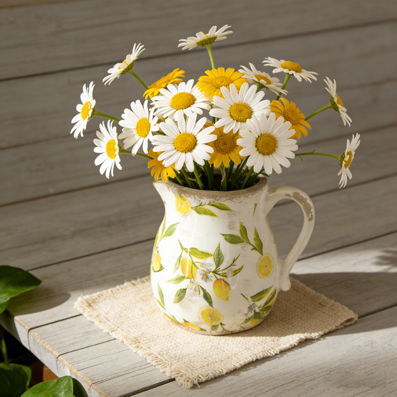 Distressed White Ceramic Pitcher Vase, photo 5 of 8