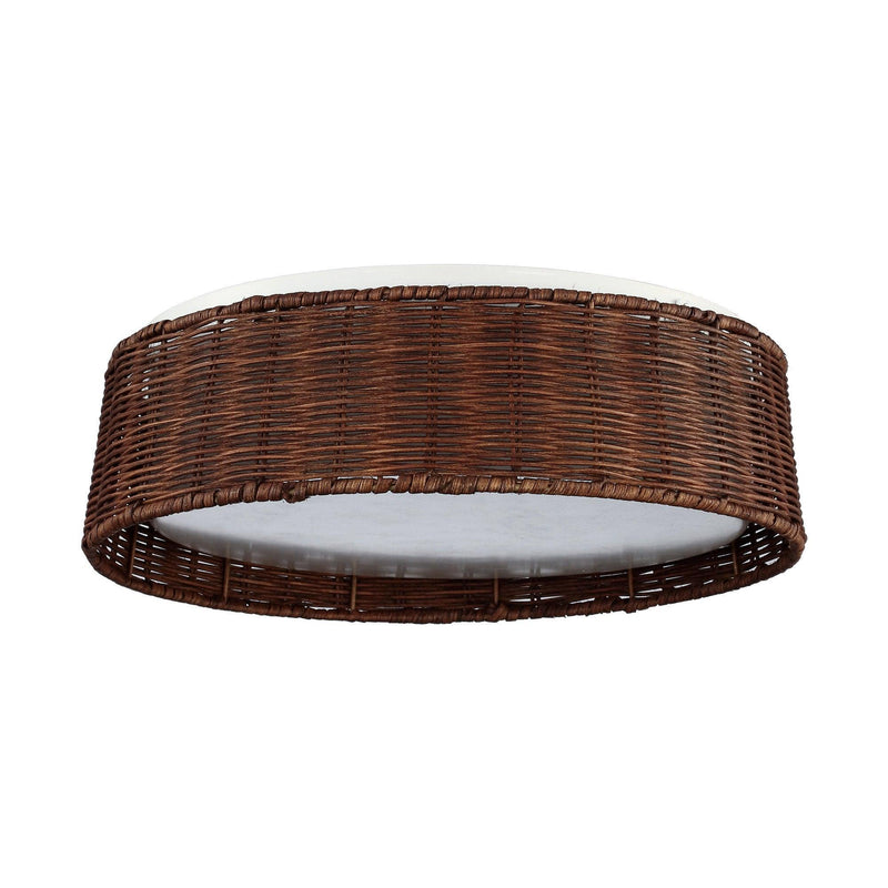 17" Traditional Brown Rattan Flush Mount Lighting with LED