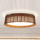 17" Traditional Brown Rattan Flush Mount Lighting with LED
