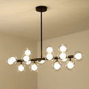 GobekUsa 16-Light Modern Black Island Pendant - Spherical Glass Ceiling Light for Dining Table