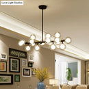 GobekUsa 16-Light Modern Black Island Pendant - Spherical Glass Ceiling Light for Dining Table