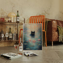 Mystical Black Cat in Water – Dreamy Water Lily Painting