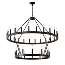 2 Tiers Wagon Wheel Chandelier Wooden Farmhouse 36 Light (24 / 12) Or (12 / 24) Metal Chandeliers 2 Story Light Fixtures Industrial For High Ceiling Living Dining Room Foyer, Adjustable Height - Black