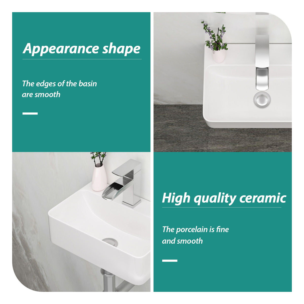 Ceramic Rectangle Wall Mount Bathroom Sink With Single Faucet Hole, photo 4 of 20