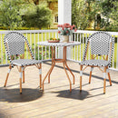 3 Piece French Bistro Table Chair Set with Outdoor Wicker Round Table and 2 Dining Chairs by DirectDeals