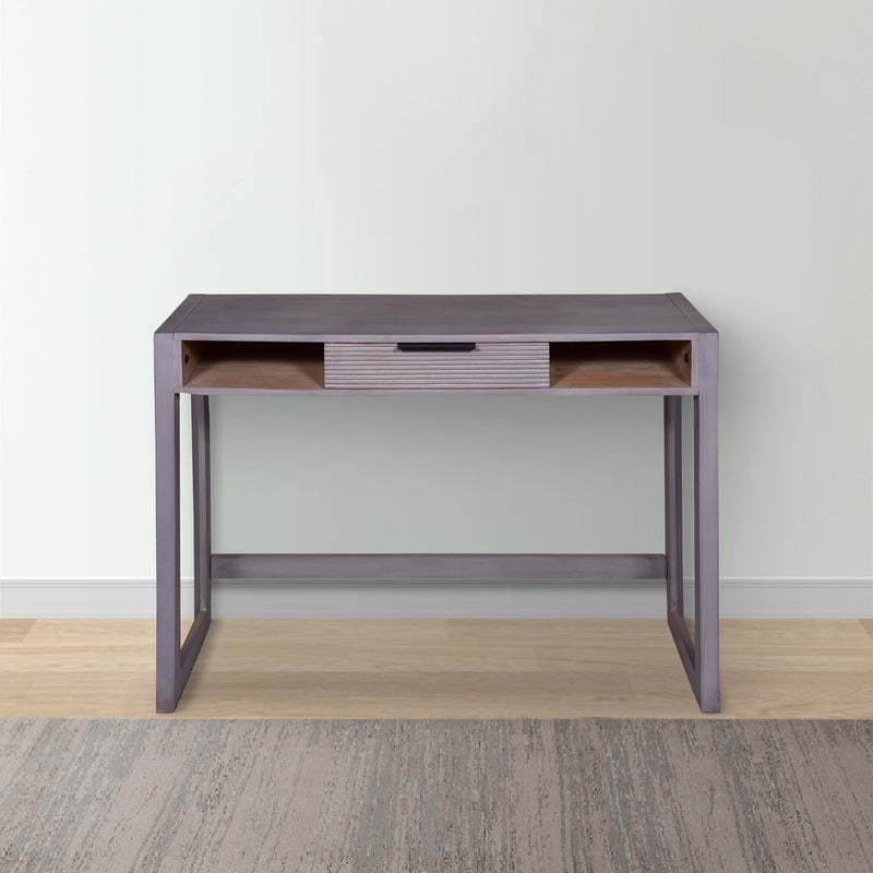 44 Inch Minimalist Single Drawer, Mago Wood, Entryway Console Table Desk, Textured Groove Lines, Gray