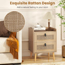 Modern End Table Bedside Table with 2 Rattan Decorated Drawers
