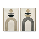 24x36 Set of 2 Framed Boho Abstract Wall Art, Neutral Antique