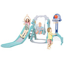 5 in 1 Slide and Swing Playing Set, Toddler Extra-Long Slide with 2 Basketball Hoops, Football, Ringtoss, Indoor Outdoor