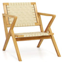 Outdoor and Indoor Teak Wood Patio Chair wuth Webbing Seat and Backrest-Natural by LJGDeals