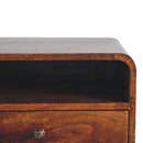 Large Floating Bedside, Curve Open Upper Slot, 1 Drawer, Chestnut
