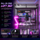 Queen Loft Bed with L-shaped Desk and USB Ports