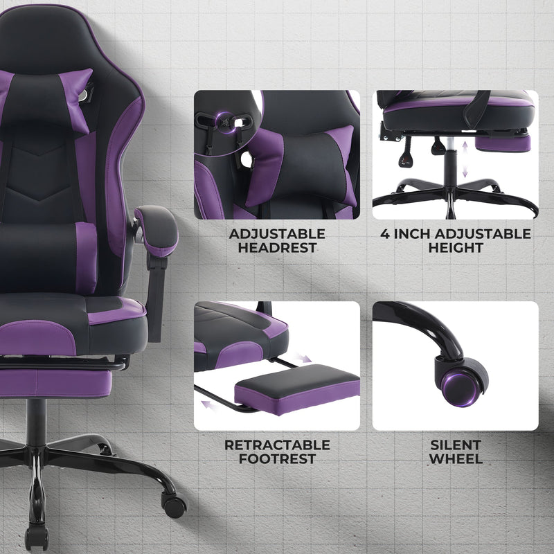 Gaming Chair with Footrest and Massage Lumbar Support, photo 7 of 10