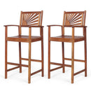 2 Pieces Outdoor Acacia Wood Bar Chairs with Sunflower Backrest and Armrests by LJGDeals