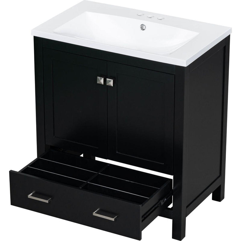 30' Black Bathroom Vanity with Single Sink, Combo Cabinet Undermount Sink, Bathroom Storage Cabinet with 2 Doors and a Drawer, Soft Closing, Multifunctional Storage, Solid Wood Frame