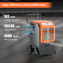 163 Pints Commercial Dehumidifier with Drain Hose and 24H Timer-Gray