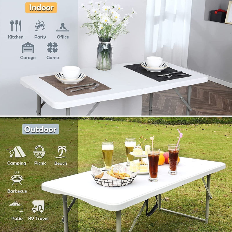 4FT Portable Plastic Folding Table,White