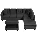 Modern Sectional Sofa With Storage Ottoman, L - Shape Couch With 2 Pillows And Cup Holders by HouseOfZazla
