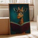 Giraffe with Glasses Reading a Book