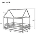 Floor Wooden Bed With House Roof Frame, Fence Guardrails by HouseOfZazla