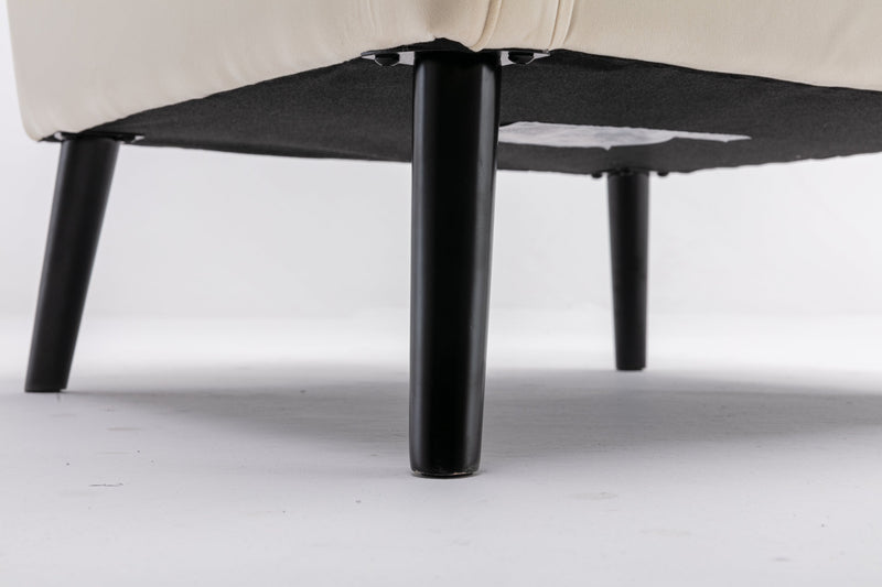 Accent chair, KD solid wood legs with black painting. Fabric cover the seat. With a cushion.