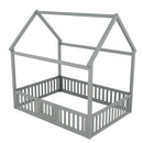 Wood House Bed With Fence And Door