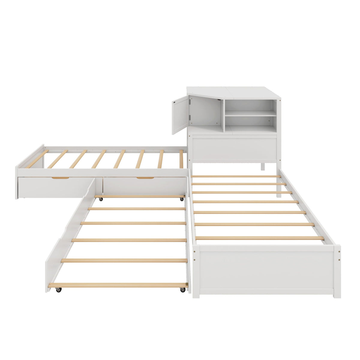 L-Shaped Bed Frame With Trundle, Built In Desk & LED Lighting, photo 3 of 31