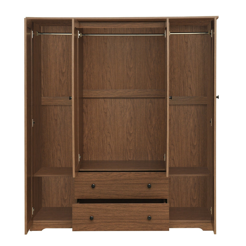 4 Door Wardrobe Armoire Closet with 2 Drawers, Brown