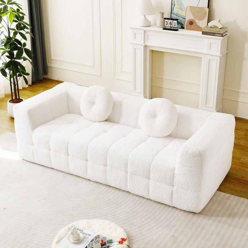 Boneless 3 Seater Sofa With Circular Throw Pillows - Beige, photo 3 of 13