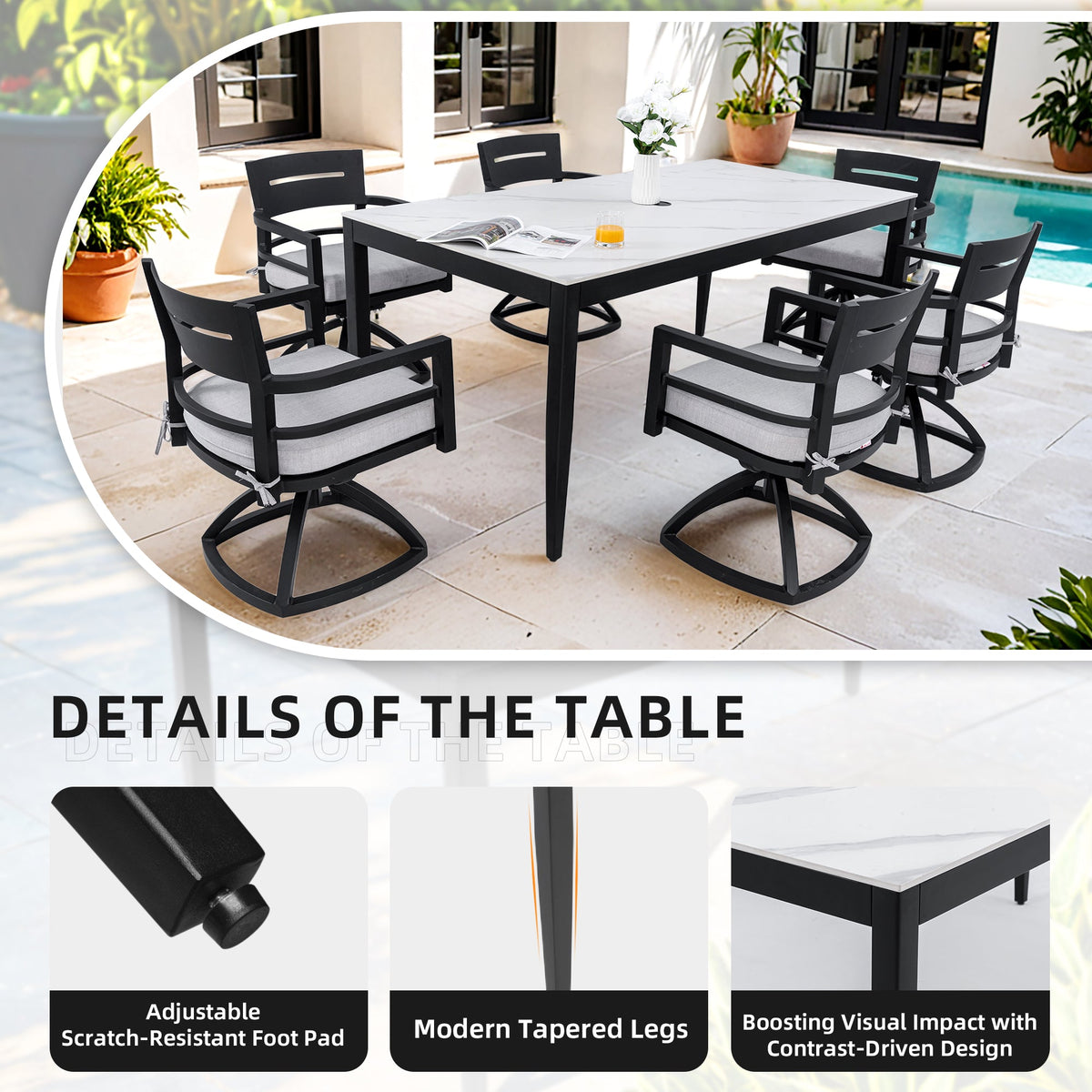 Modern 7PC Outdoor Patio Aluminum Dining Set, photo 3 of 10