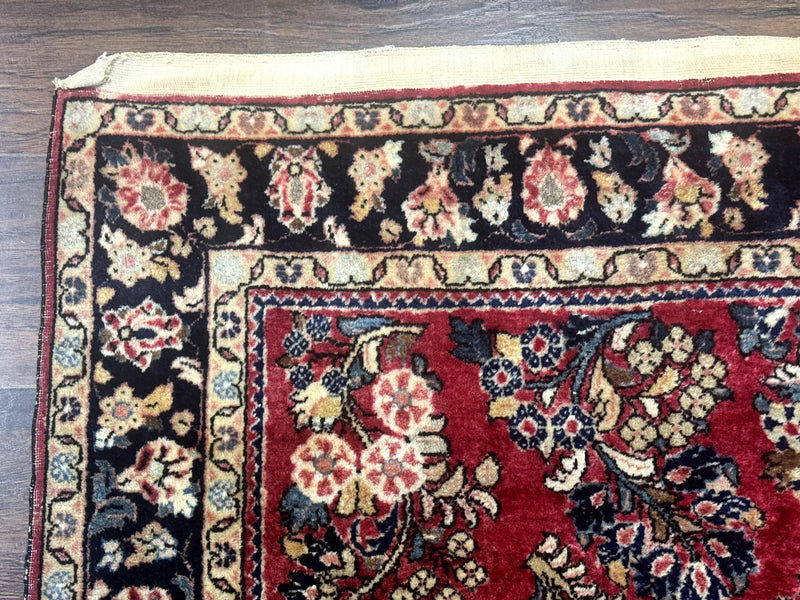 Antique Persian Sarouk Rug 4x7, Floral, Red 1920s Persian Wool Carpet