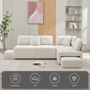 91.73" L-shaped Sofa Sectional Sofa Couch with 2 Stools and 2 Lumbar Pillows for Living Room, Biege